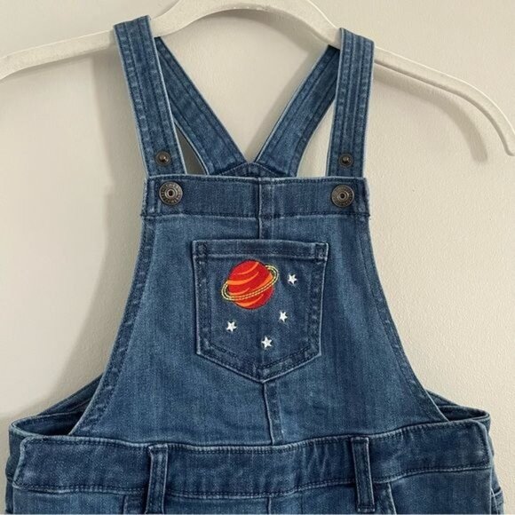 Gymboree Embroidered Space Denim Shortalls - Picture 2 of 5